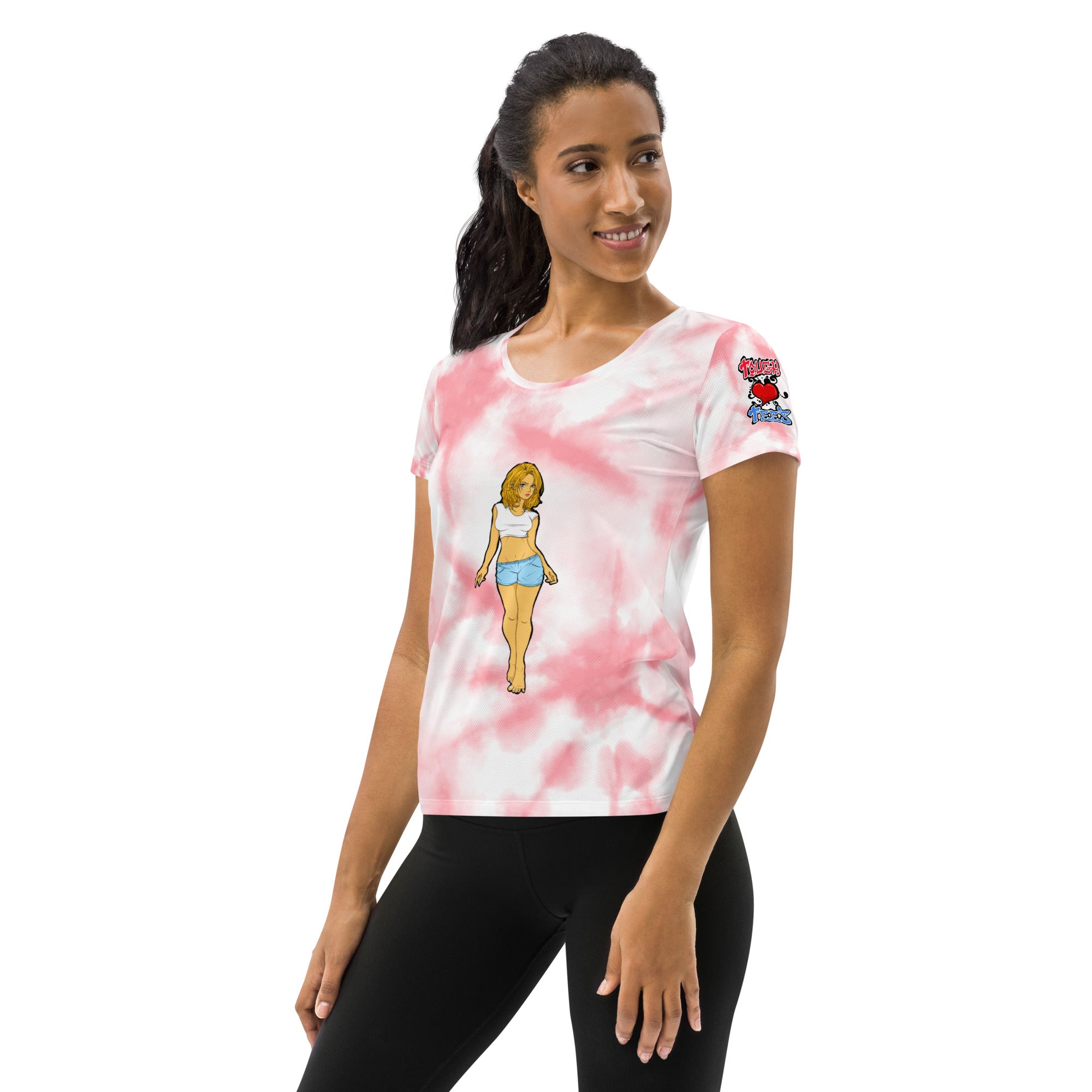 Bee Anime Pink Wash All-Over Print Women's Athletic T-shirt