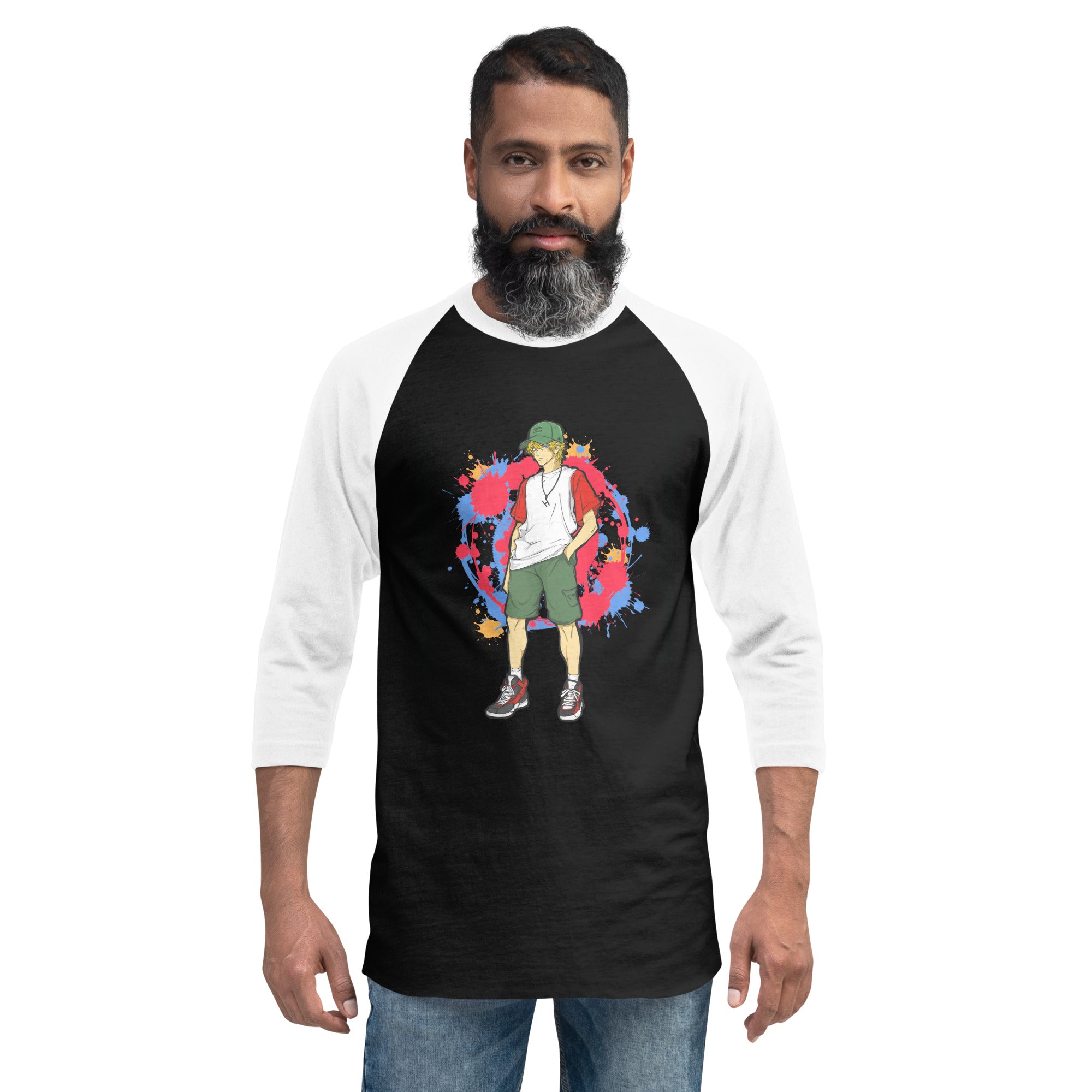 H. Anime Style Men's 3/4 Sleeve Raglan Tee