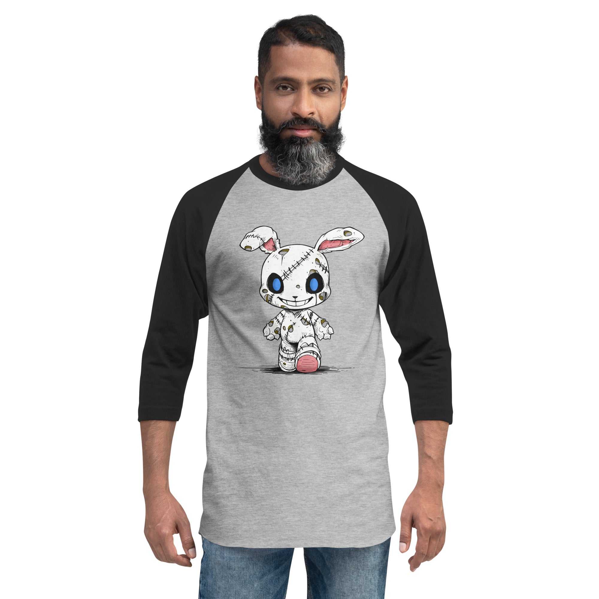 Zombie Bunny Men's 3/4 Sleeve Jersey Raglan Tee