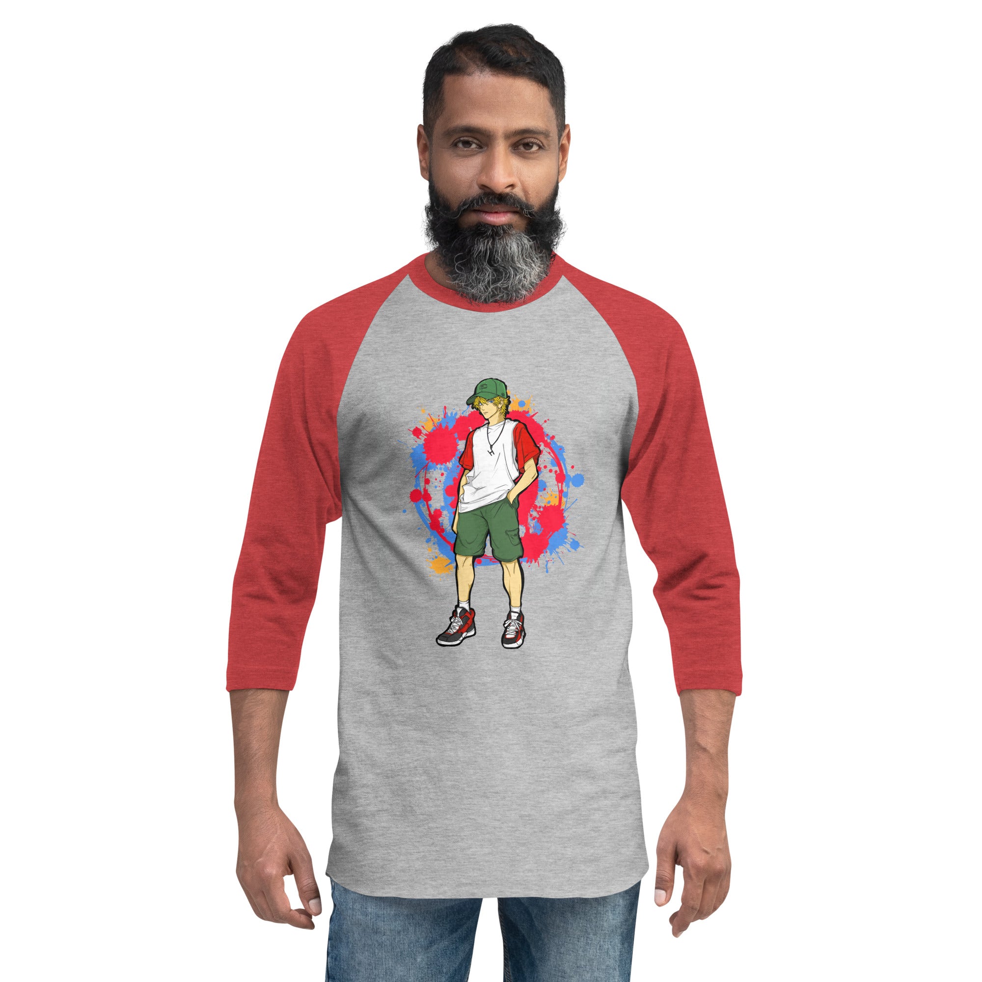 H. Anime Style Men's 3/4 Sleeve Raglan Tee