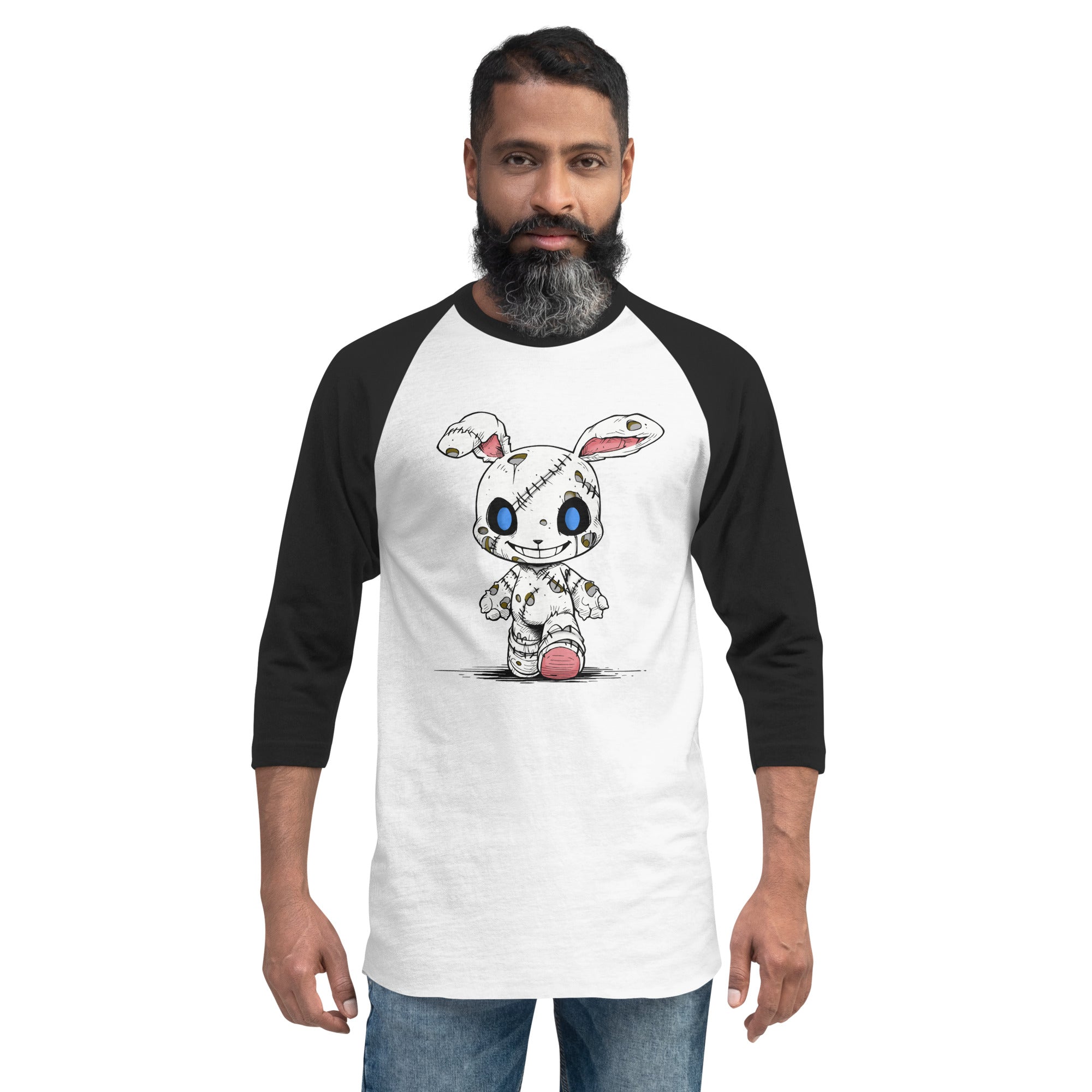 Zombie Bunny Men's 3/4 Sleeve Jersey Raglan Tee