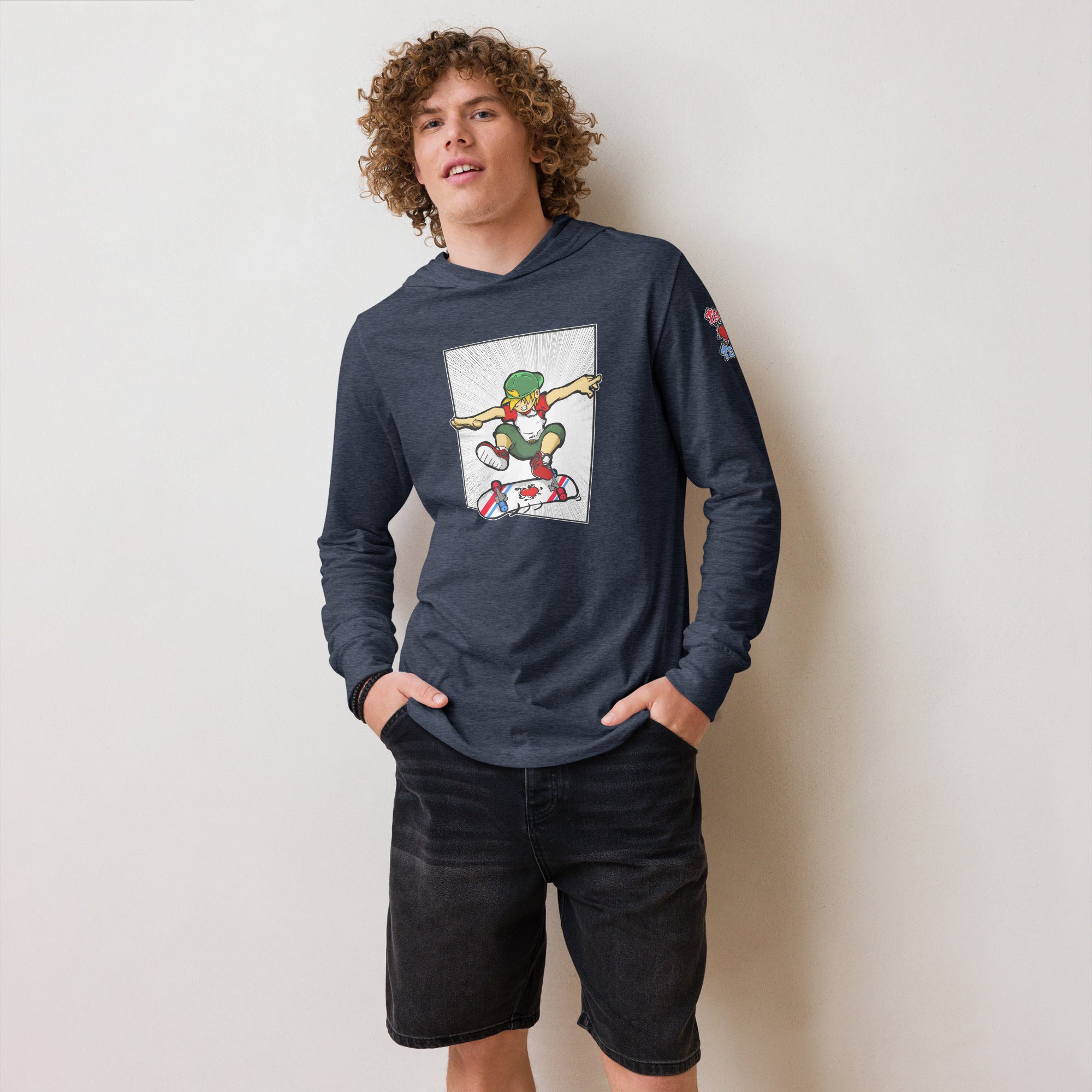 H. Skateboard Action Pose Hooded Long-Sleeve Tee