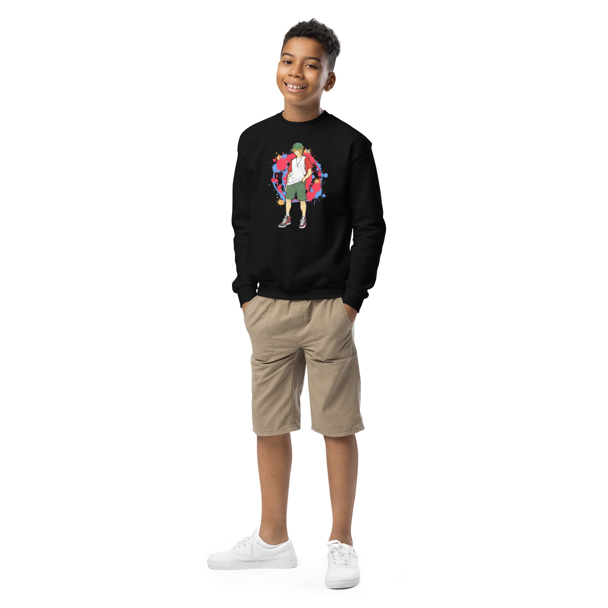 H. Anime Style Youth Boys Crewneck Sweatshirt