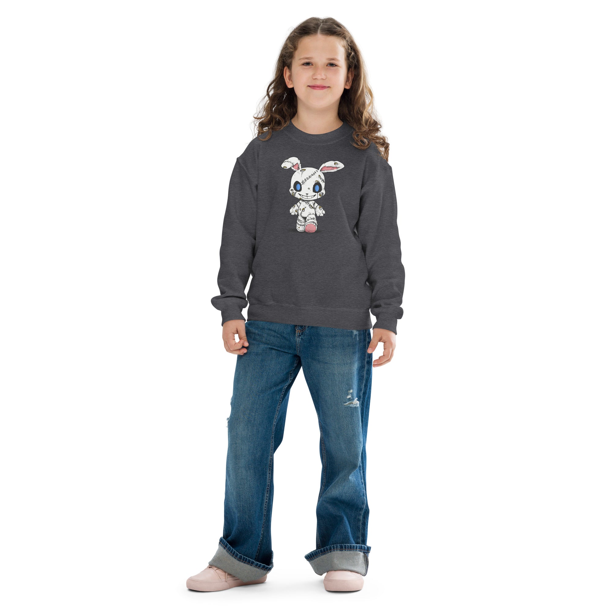 Zombie Bunny Youth Girls Crewneck Sweatshirt