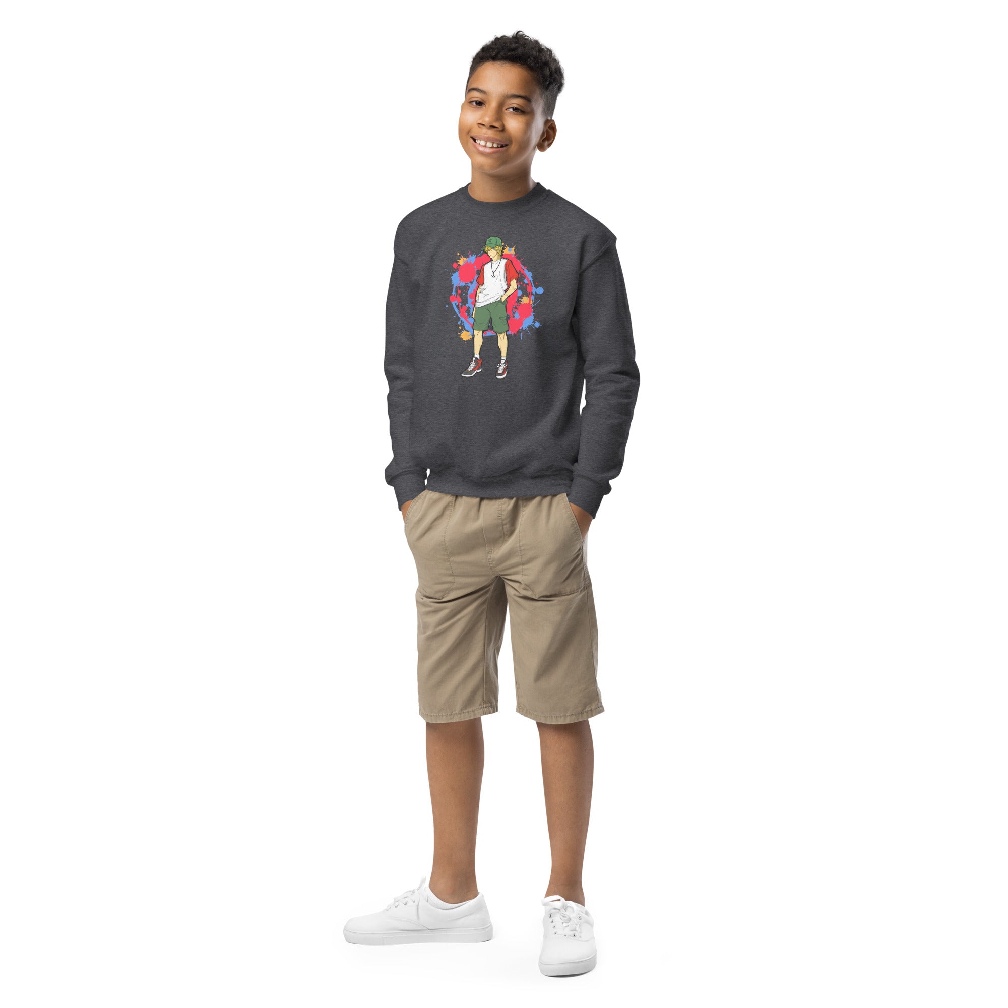 H. Anime Style Youth Boys Crewneck Sweatshirt