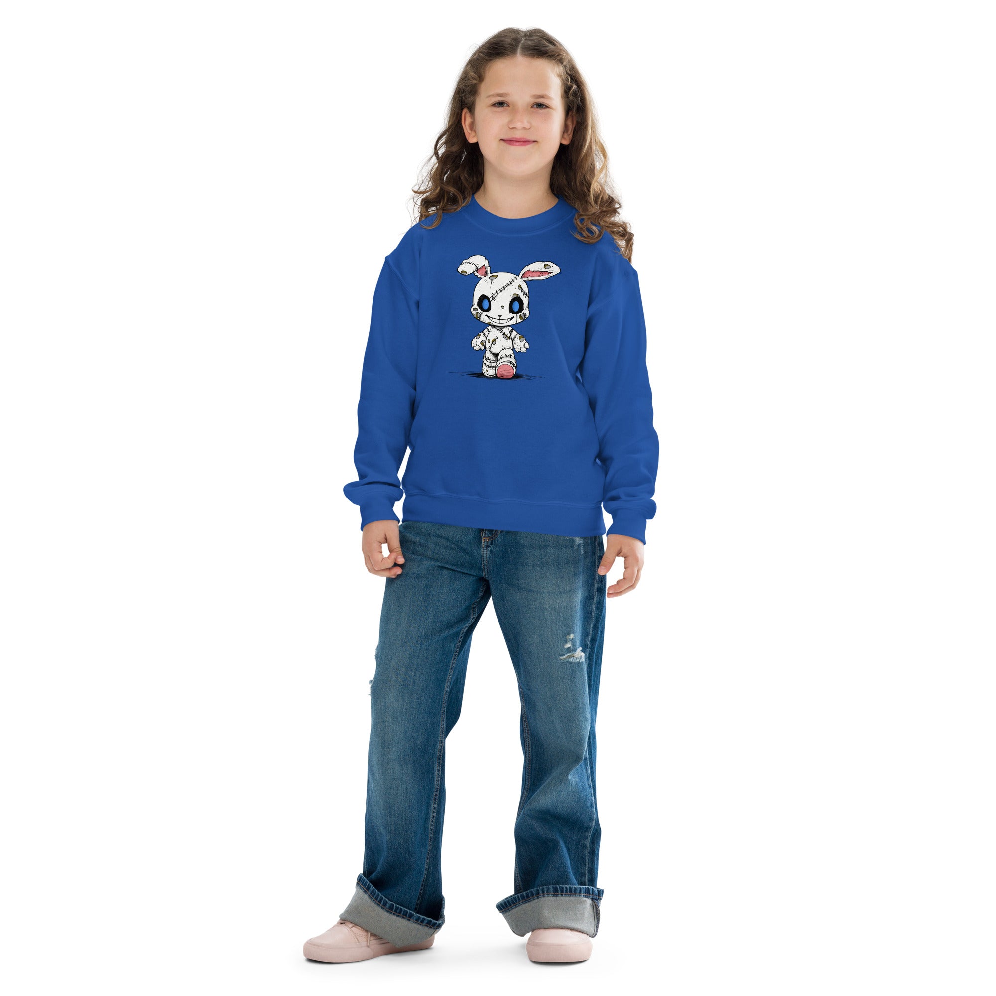 Zombie Bunny Youth Girls Crewneck Sweatshirt