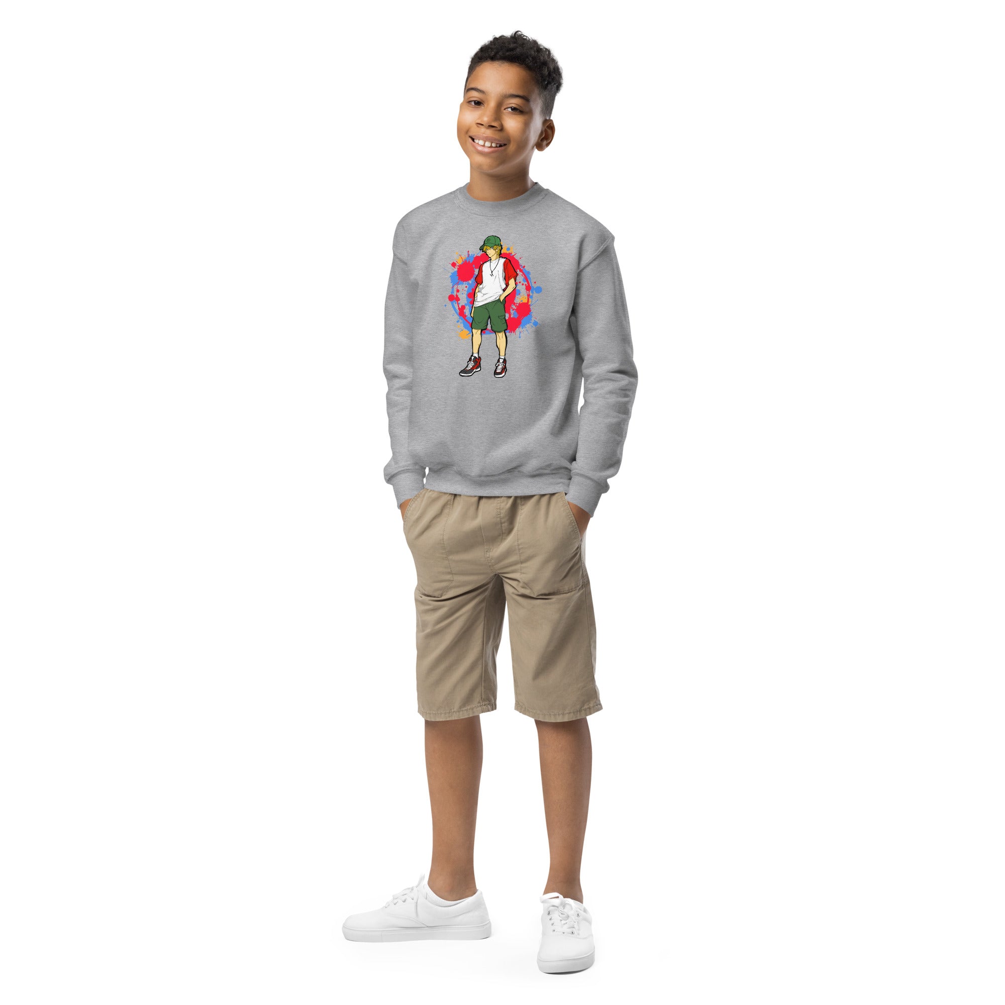 H. Anime Style Youth Boys Crewneck Sweatshirt