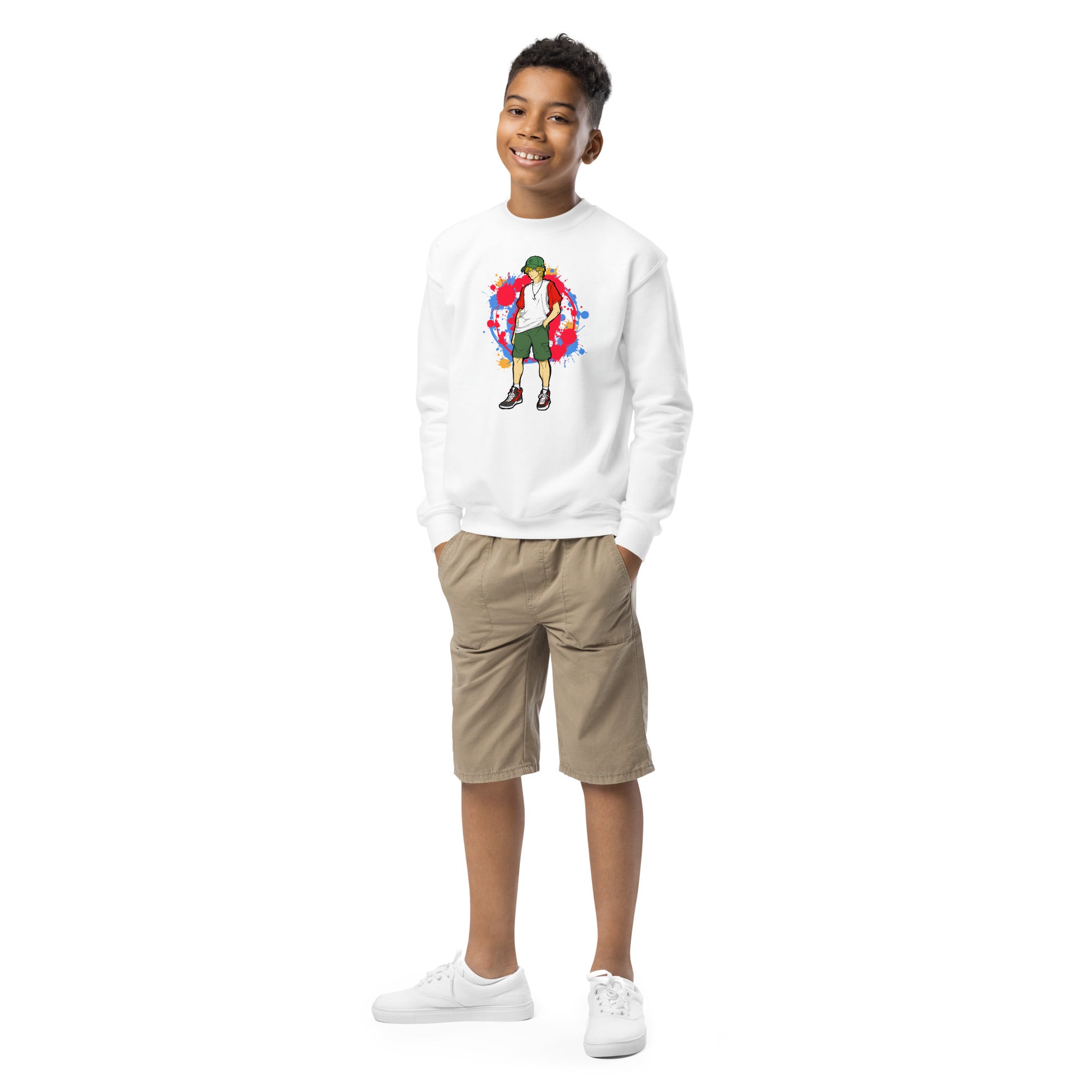 H. Anime Style Youth Boys Crewneck Sweatshirt