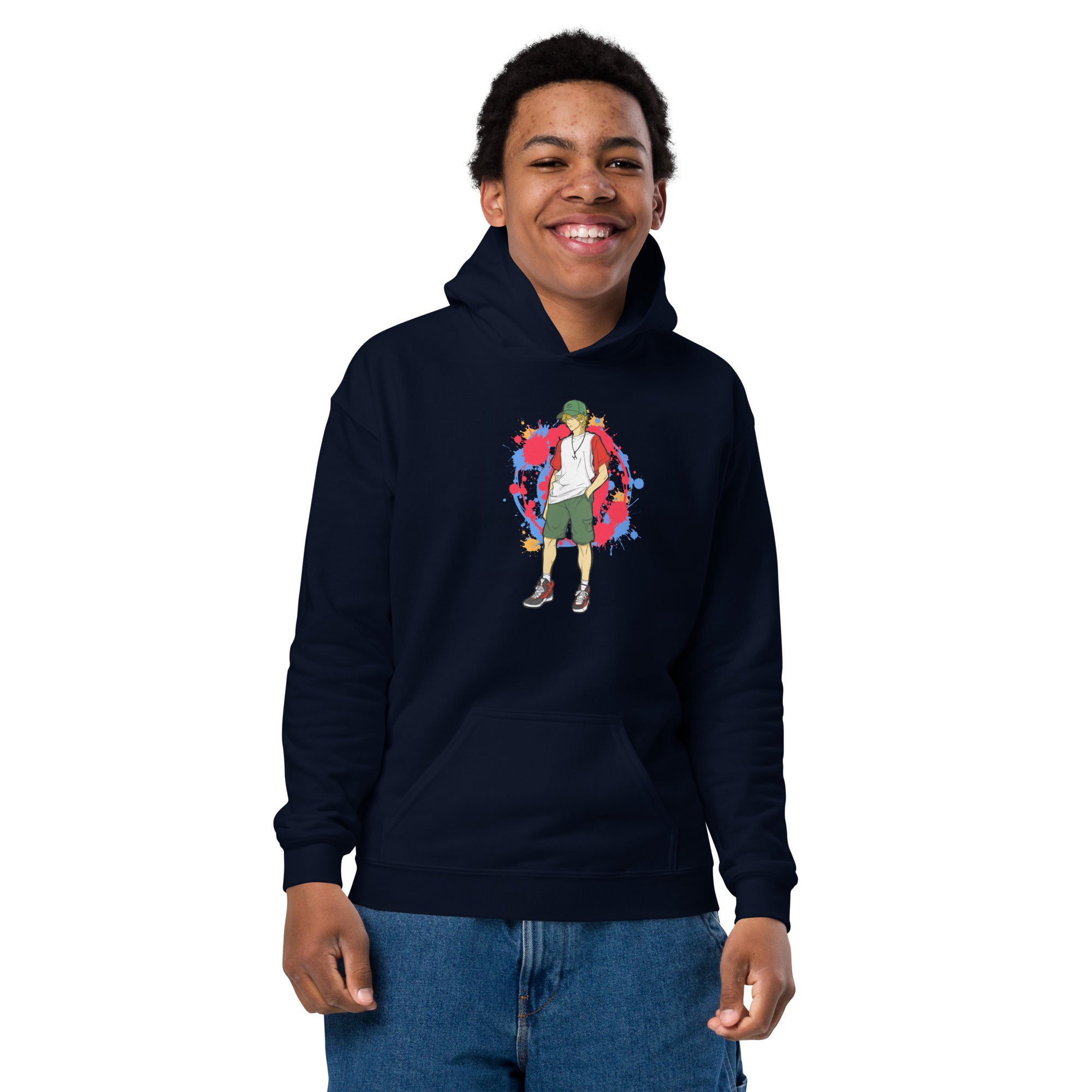 H. Anime Style Youth Boys Heavy Blend Hoodie