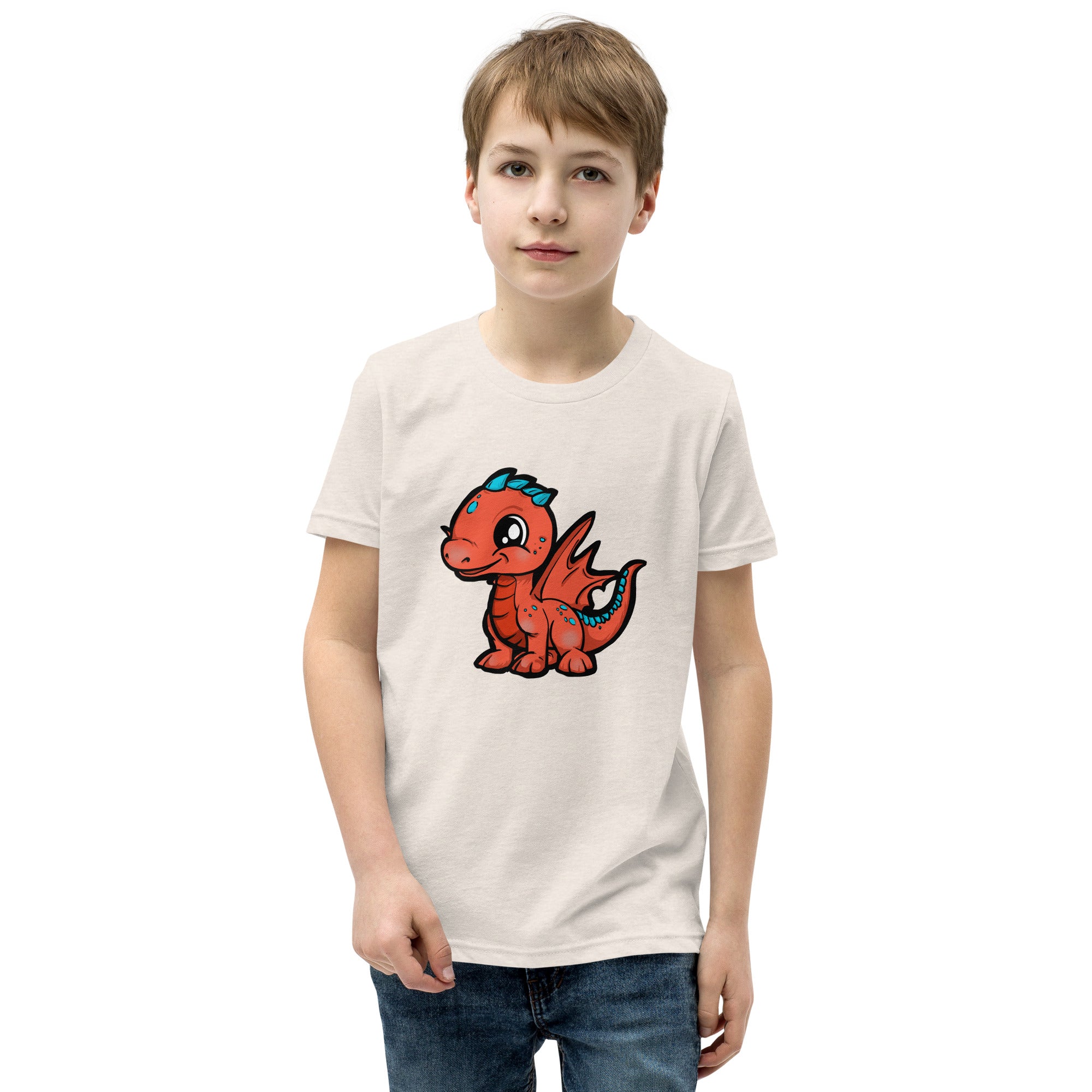 Dinky Dino Peach Youth Boys Short Sleeve T-Shirt