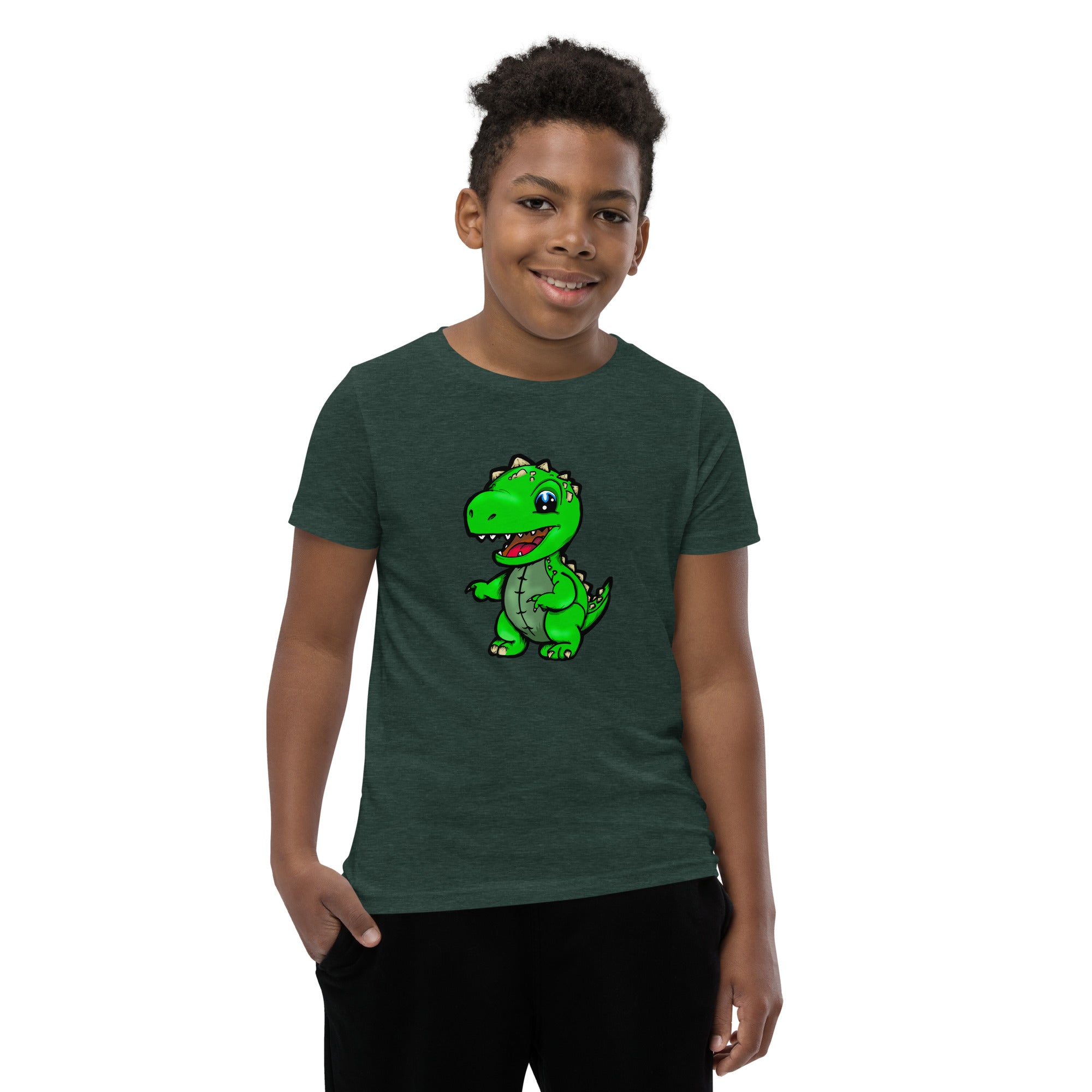 Dinky Dino Green Youth Boys Short Sleeve T-Shirt