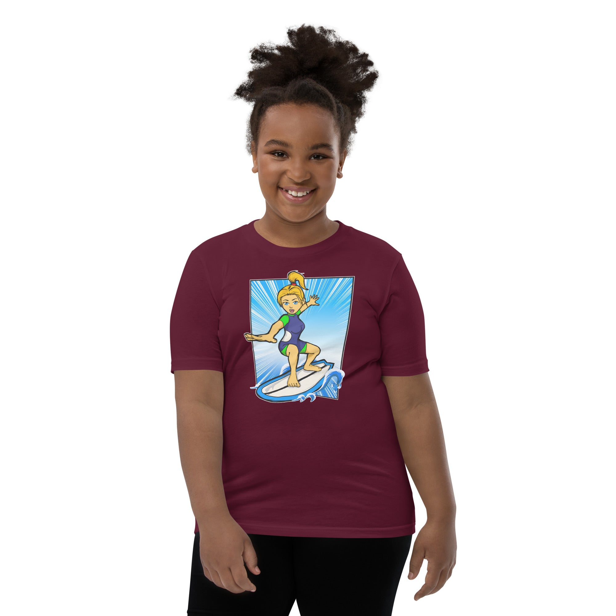 Bee Surfing Youth Girls Short Sleeve T-Shirt