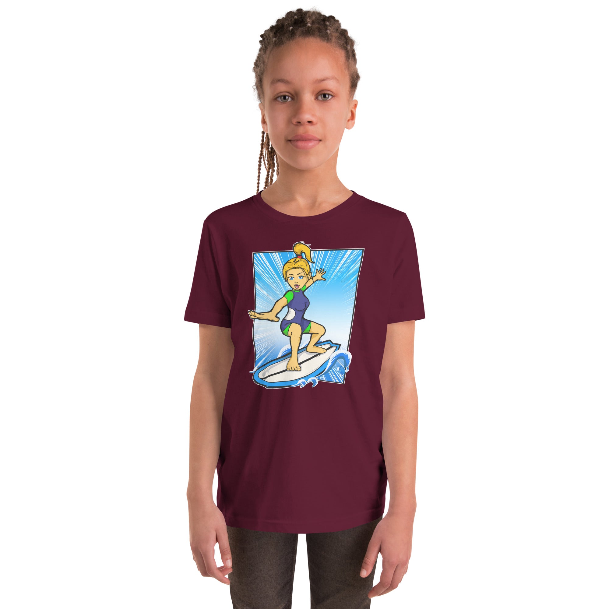 Bee Surfing Youth Girls Short Sleeve T-Shirt