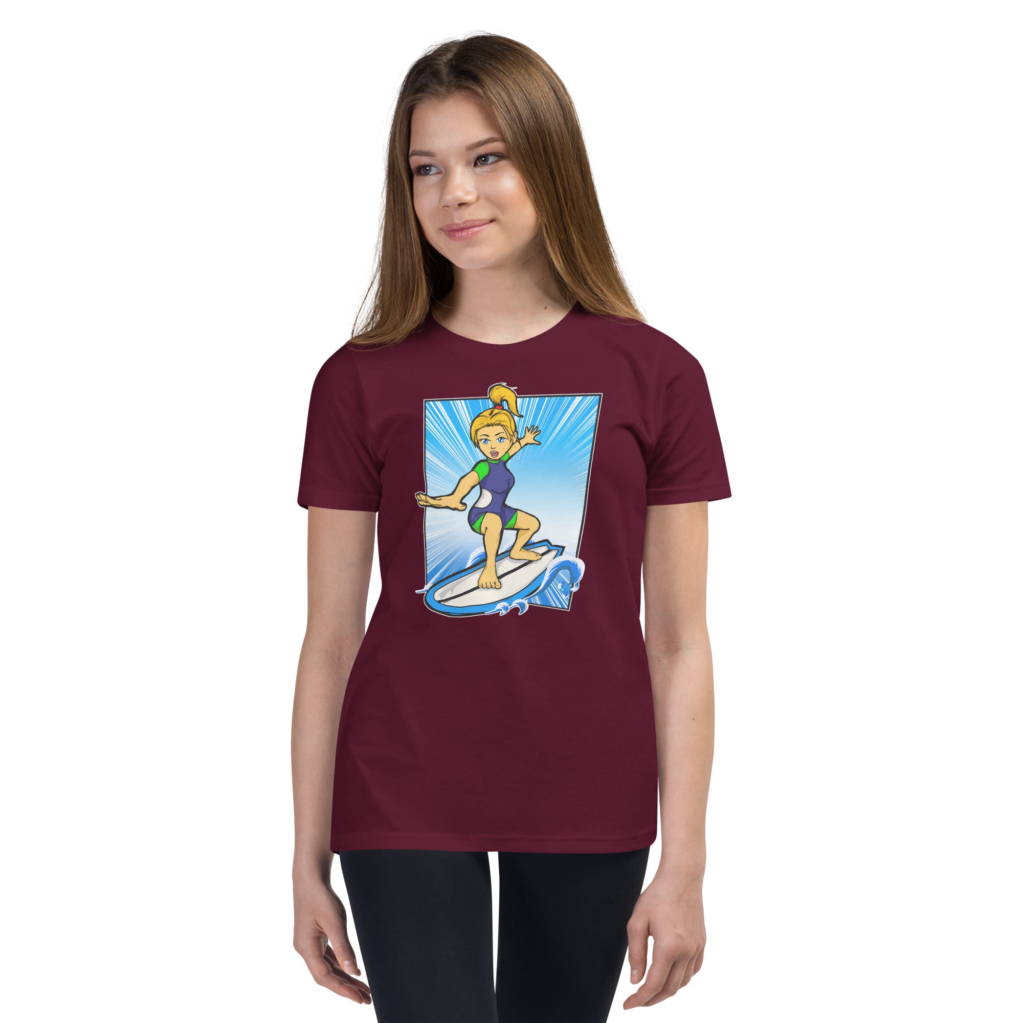 Bee Surfing Youth Girls Short Sleeve T-Shirt