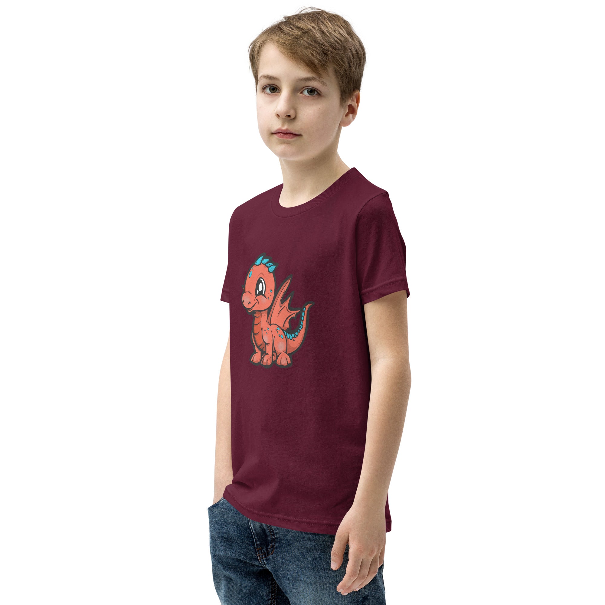 Dinky Dino Peach Youth Boys Short Sleeve T-Shirt