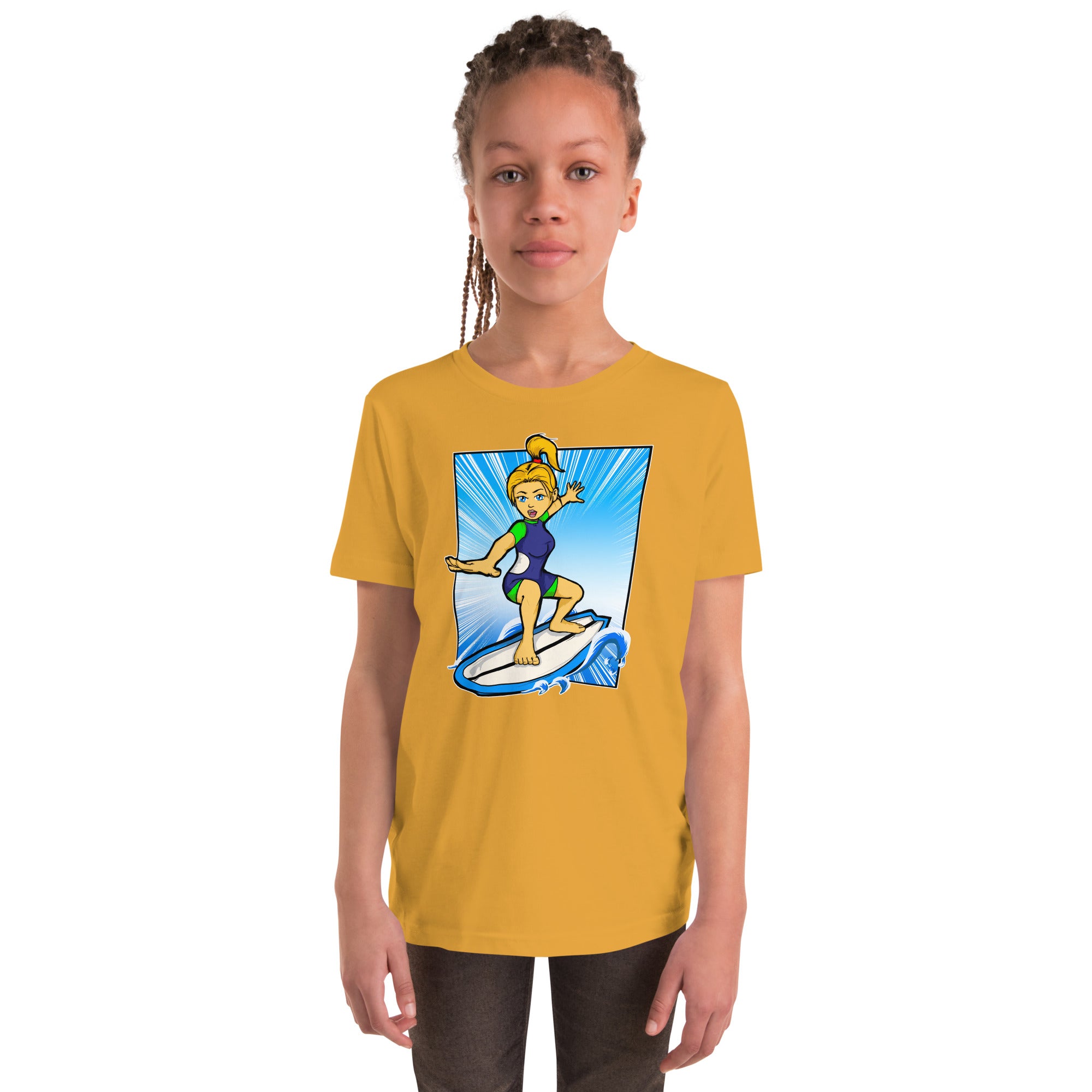 Bee Surfing Youth Girls Short Sleeve T-Shirt