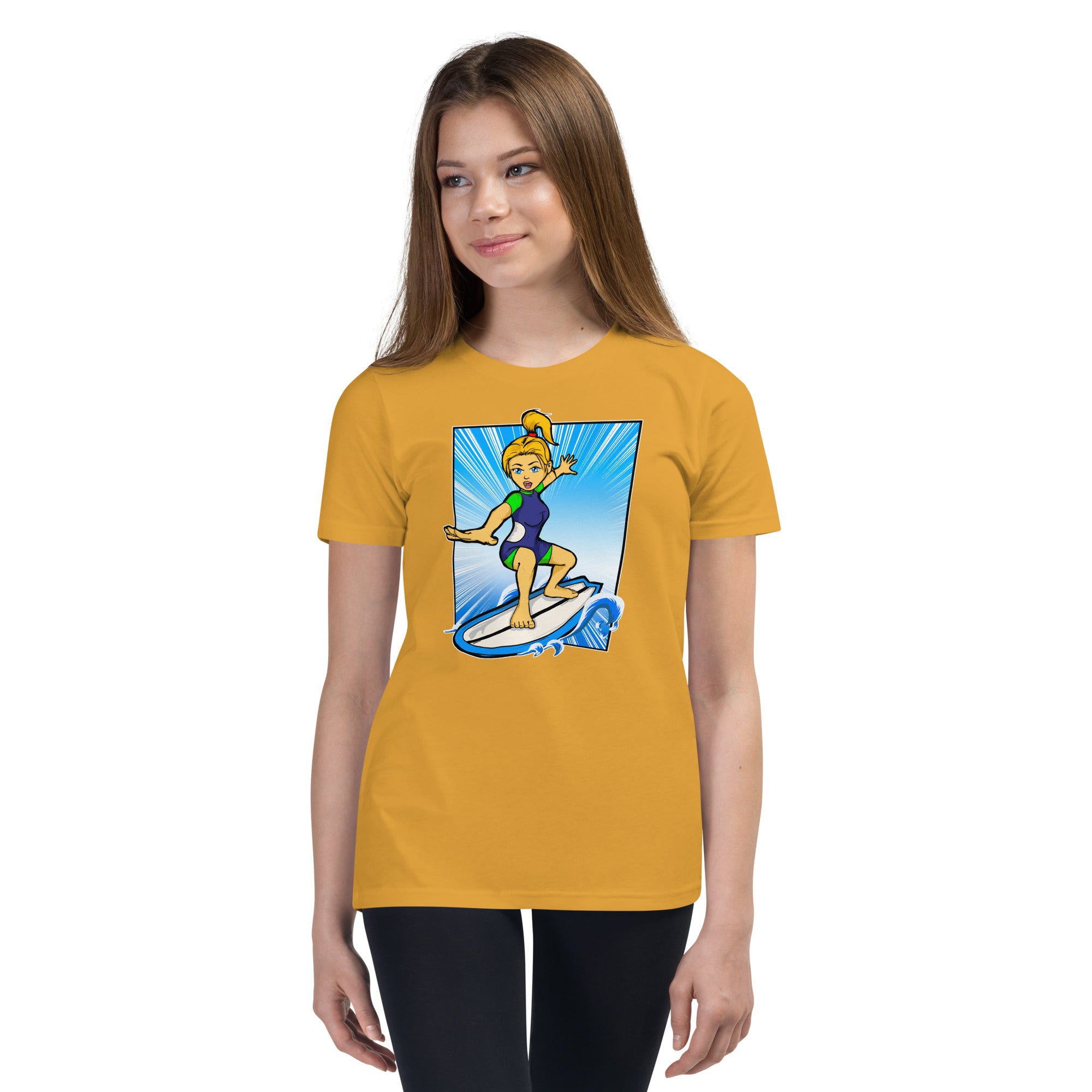 Bee Surfing Youth Girls Short Sleeve T-Shirt