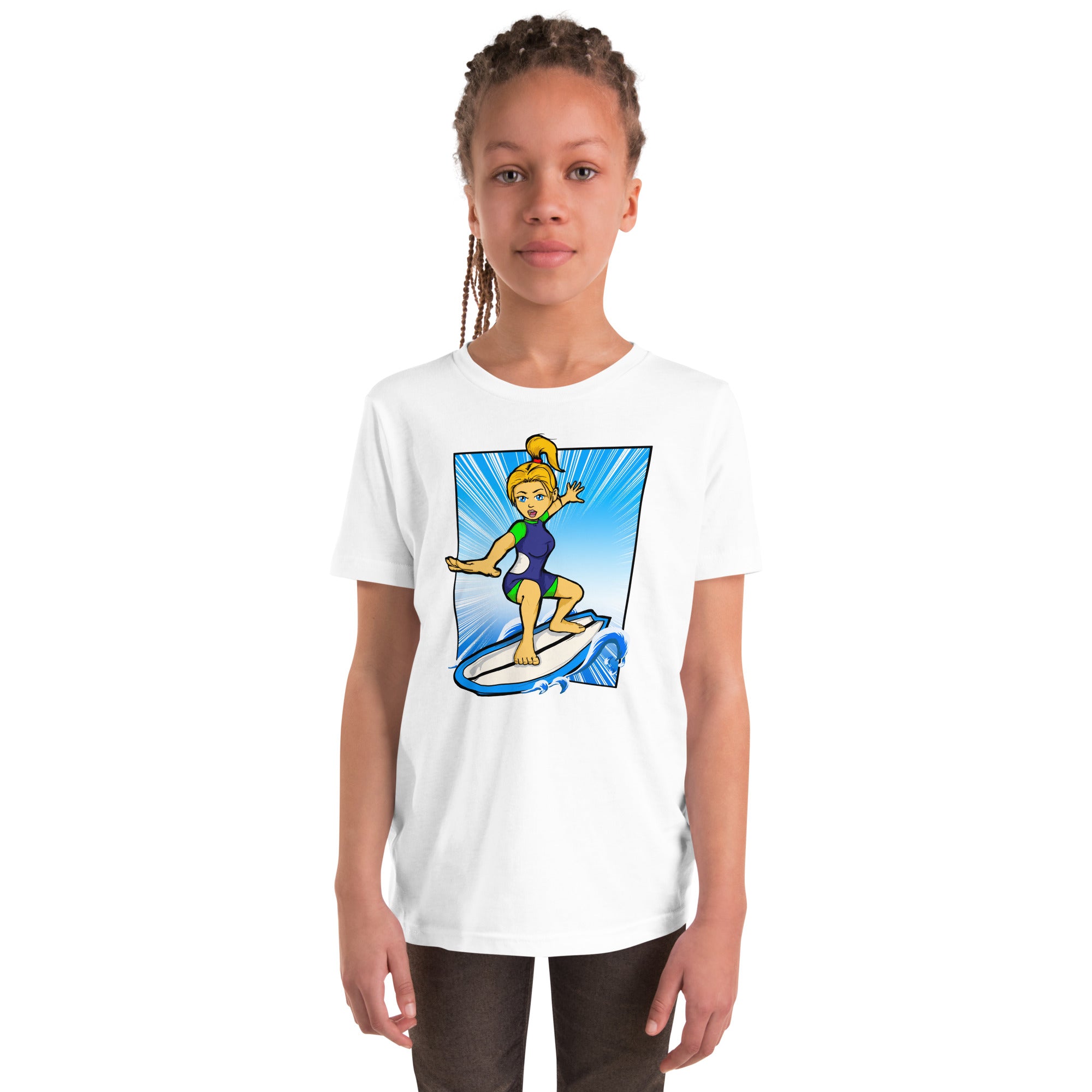 Bee Surfing Youth Girls Short Sleeve T-Shirt