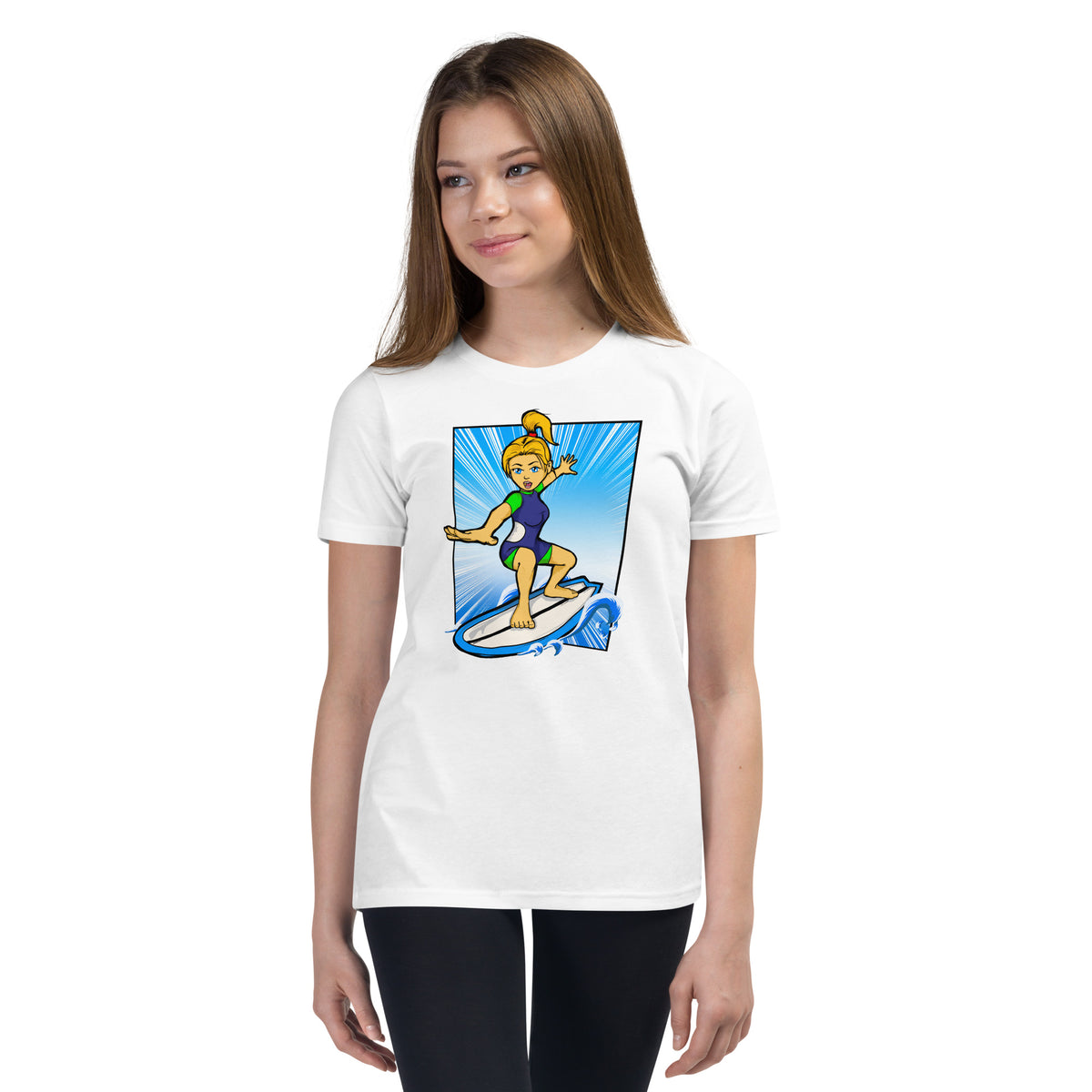 Bee Surfing Youth Girls Short Sleeve T-Shirt